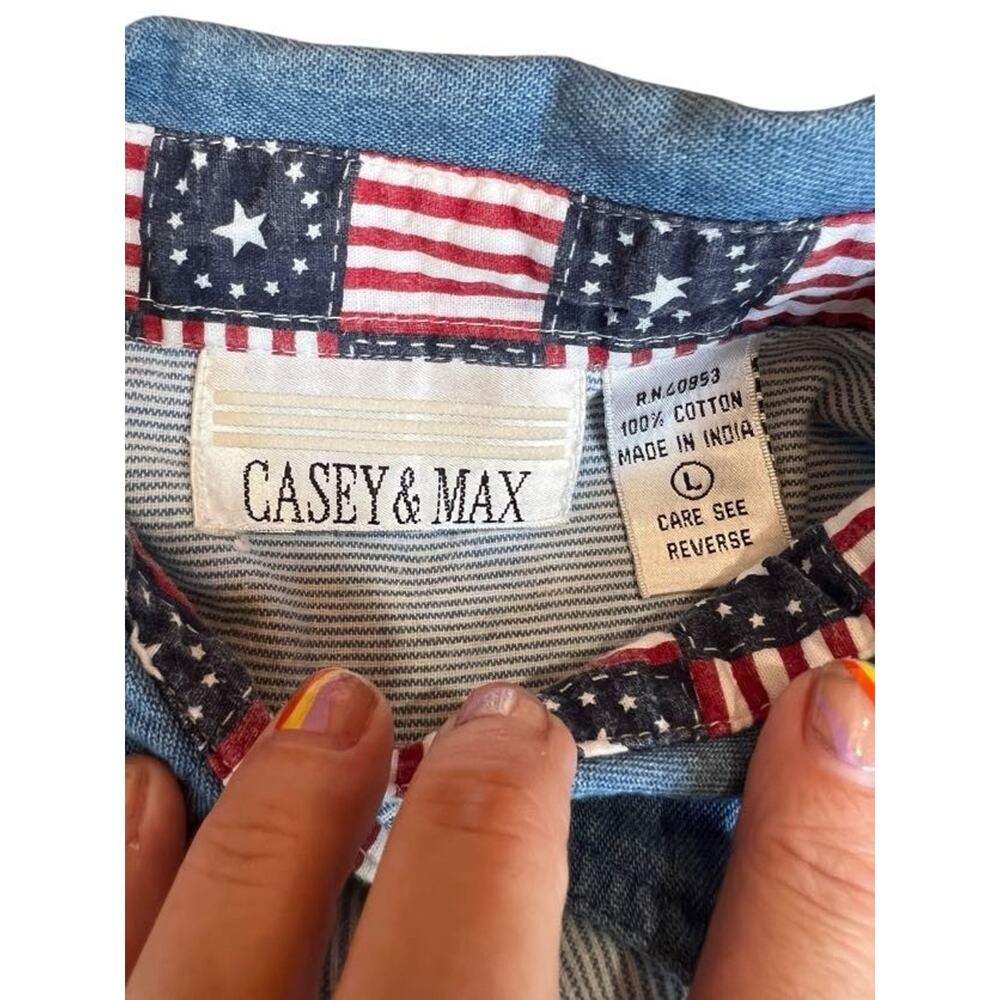Casey & Max Women's Appliques Blouse Cottage Striped USA Flag Print Size Large - Picture 4 of 8